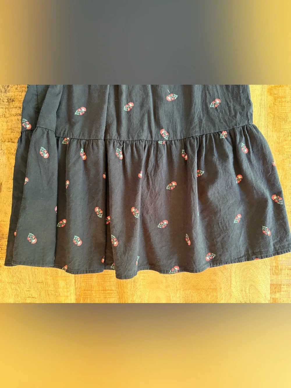 Old Navy Girls Large 10-12 Black Floral Tiered Dress Puff Sleeve
